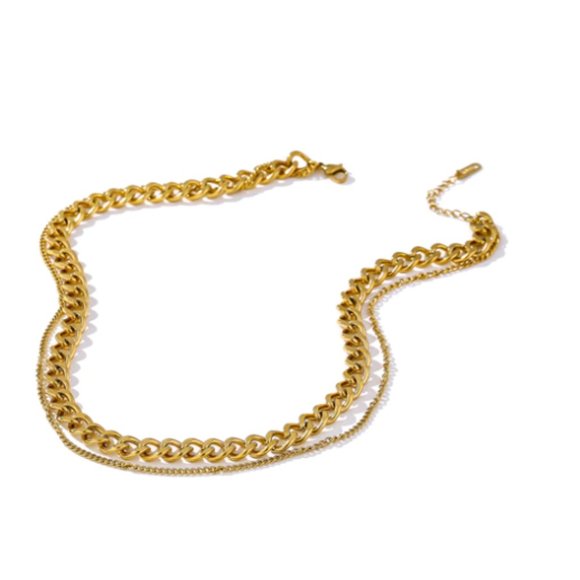 Coupled Curb chunky Necklace 14k gold plating - Picture 9 of 10